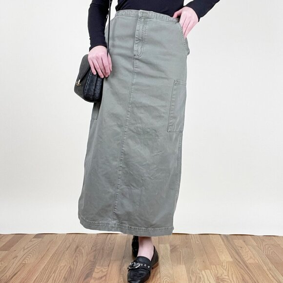 Vintage 90s Y2K Cargo Midi Maxi Skirt Column Straight Utility Grunge Punk Army - Picture 3 of 8